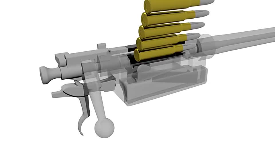 设计独特的克拉格约根森步枪,采用侧装填弹匣,3d动画演示原理