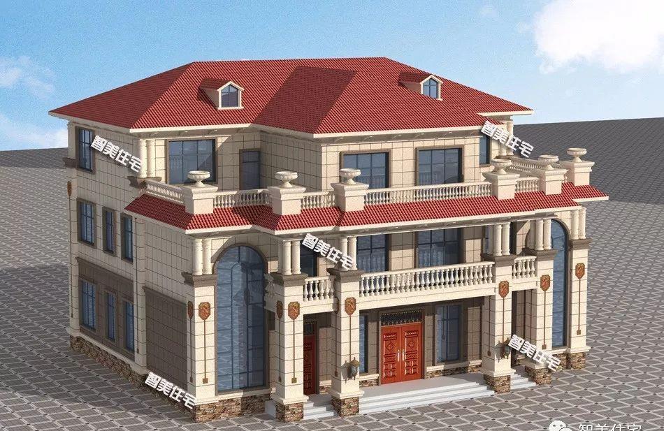 共堂屋设计且客厅挑空的双拼别墅,欧式风格很大气,建了有面子