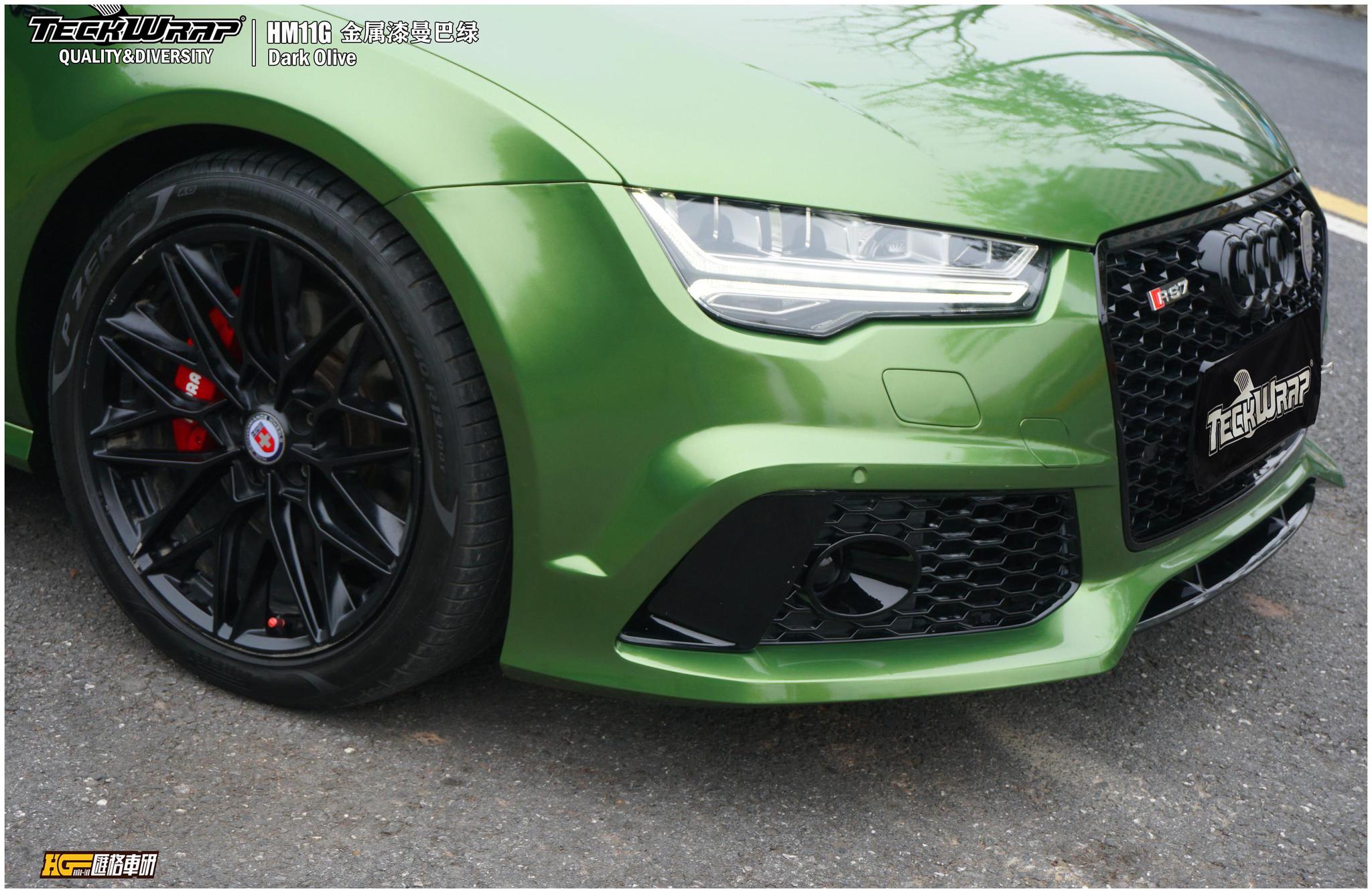 teckwrap秃鹰进口车身改色膜|hm11g金属漆曼巴绿|奥迪a7