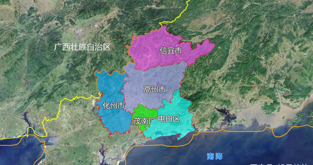 7张卫星图快速了解广东省茂名市辖的5个区市