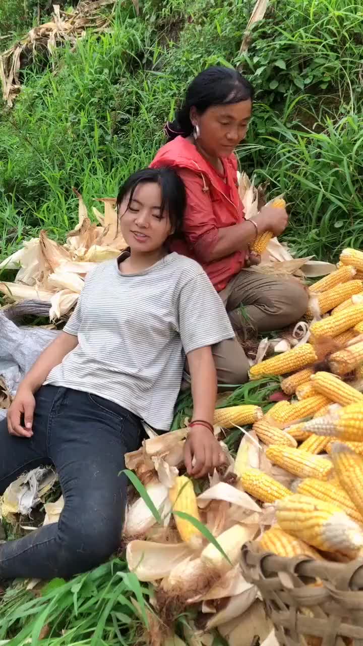 实拍大凉山姑娘下地帮妈妈干活和妈妈有说有笑好开心