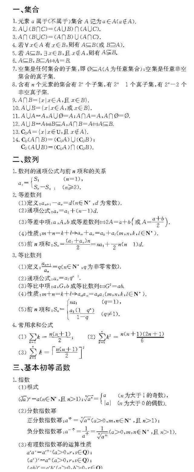 衡水中学内部高中数学必备公式 衡水中学 公式 数学 新浪新闻
