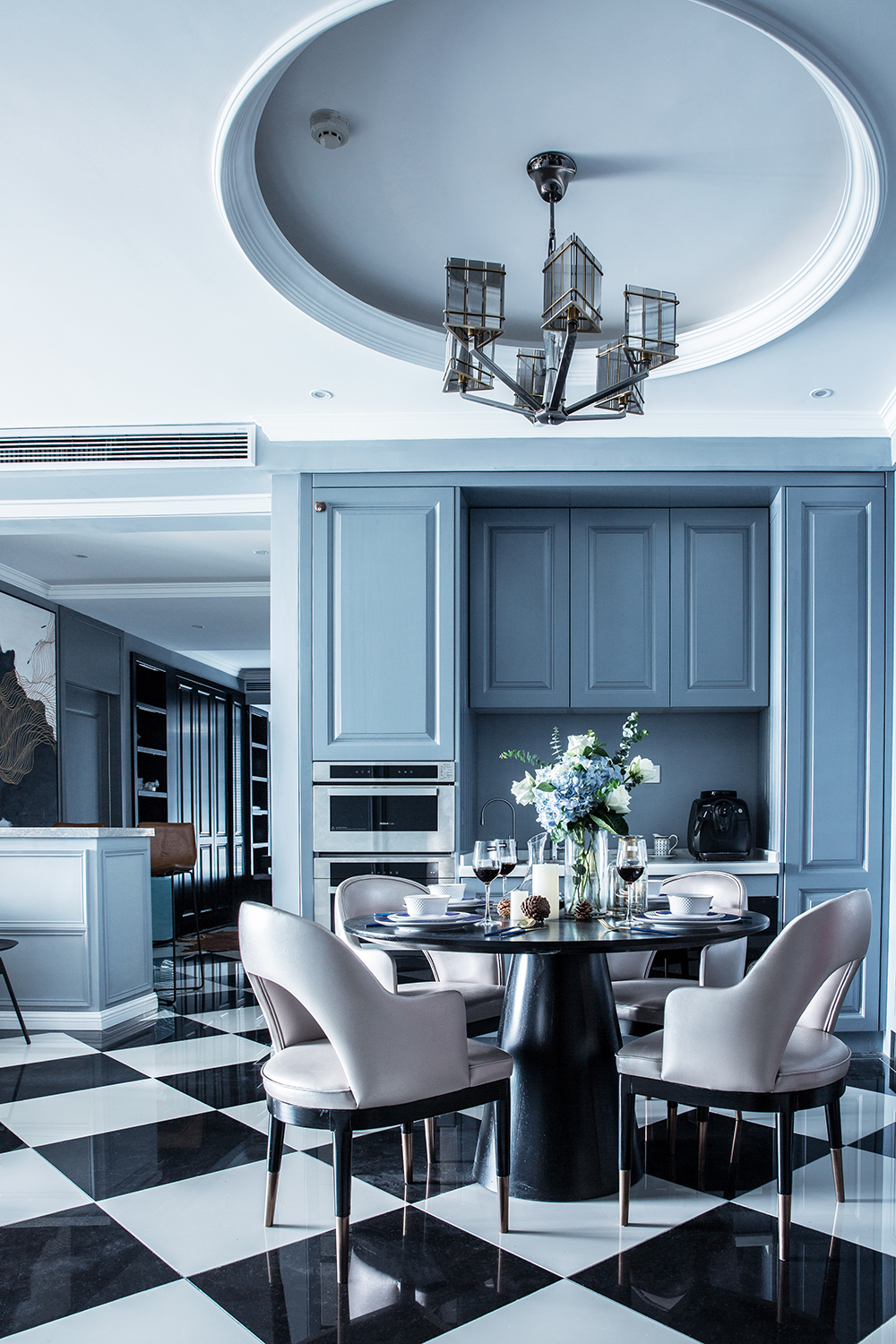 110㎡现代法式,雾霾蓝的个性,肃穆黑的时尚,叫人不能不爱上|空间|雾霾