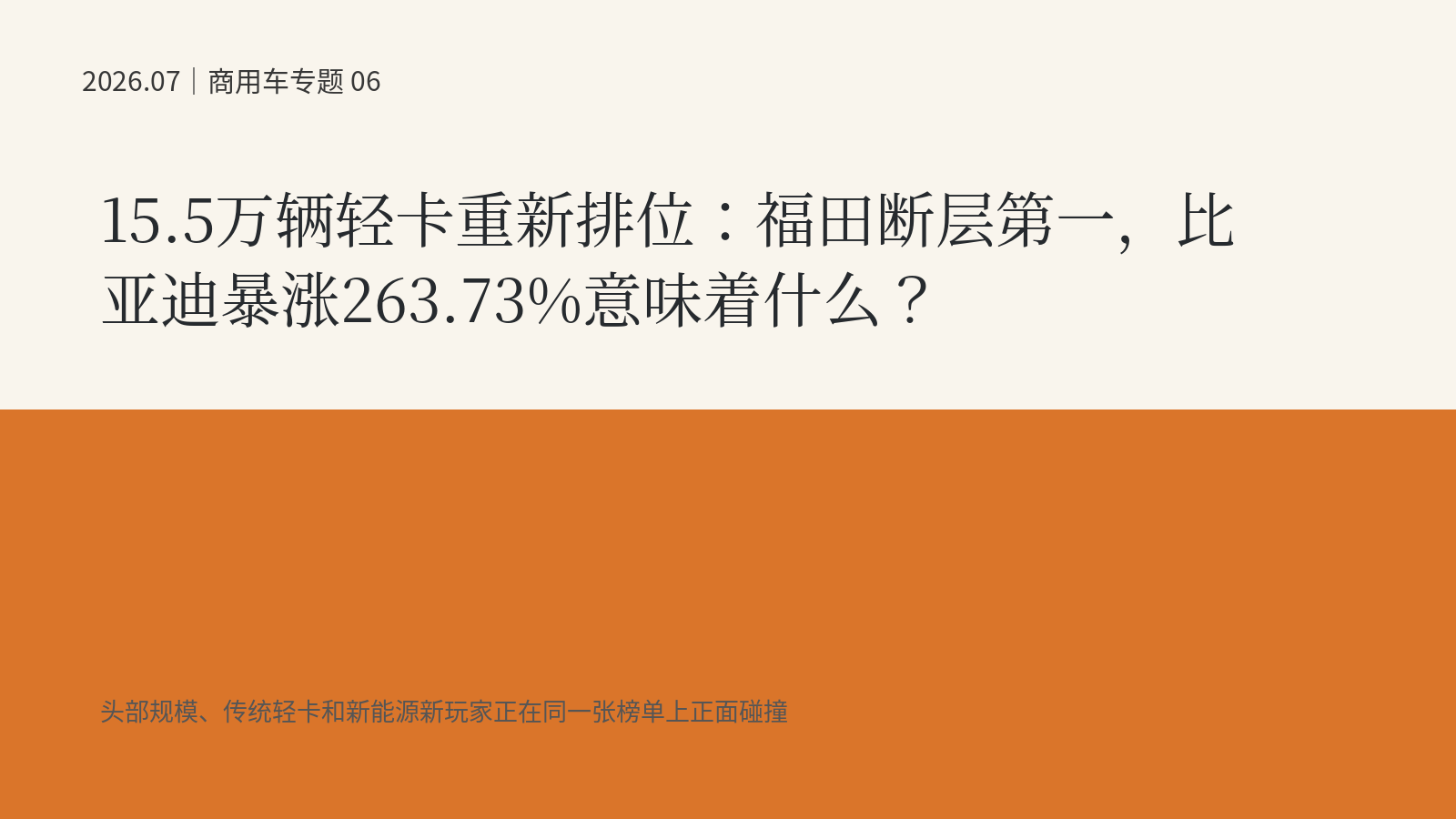 15.5万辆轻卡重新排位：福田断层第一，比亚迪暴涨263.73%？