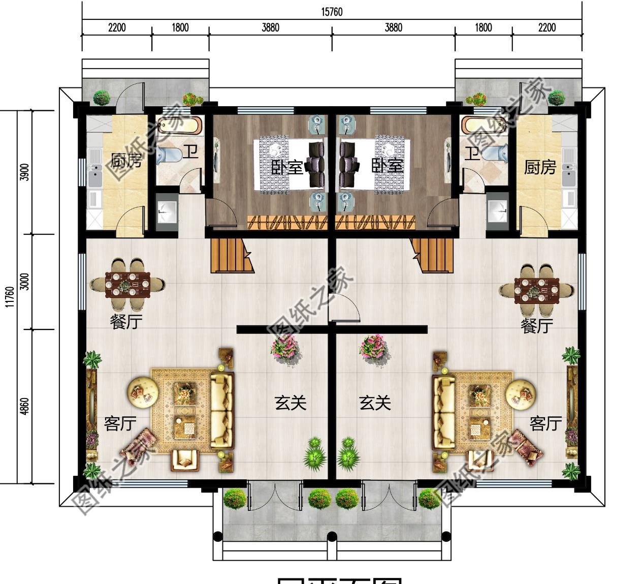 现代简约二层双拼别墅时尚美观兄弟携手奔小康
