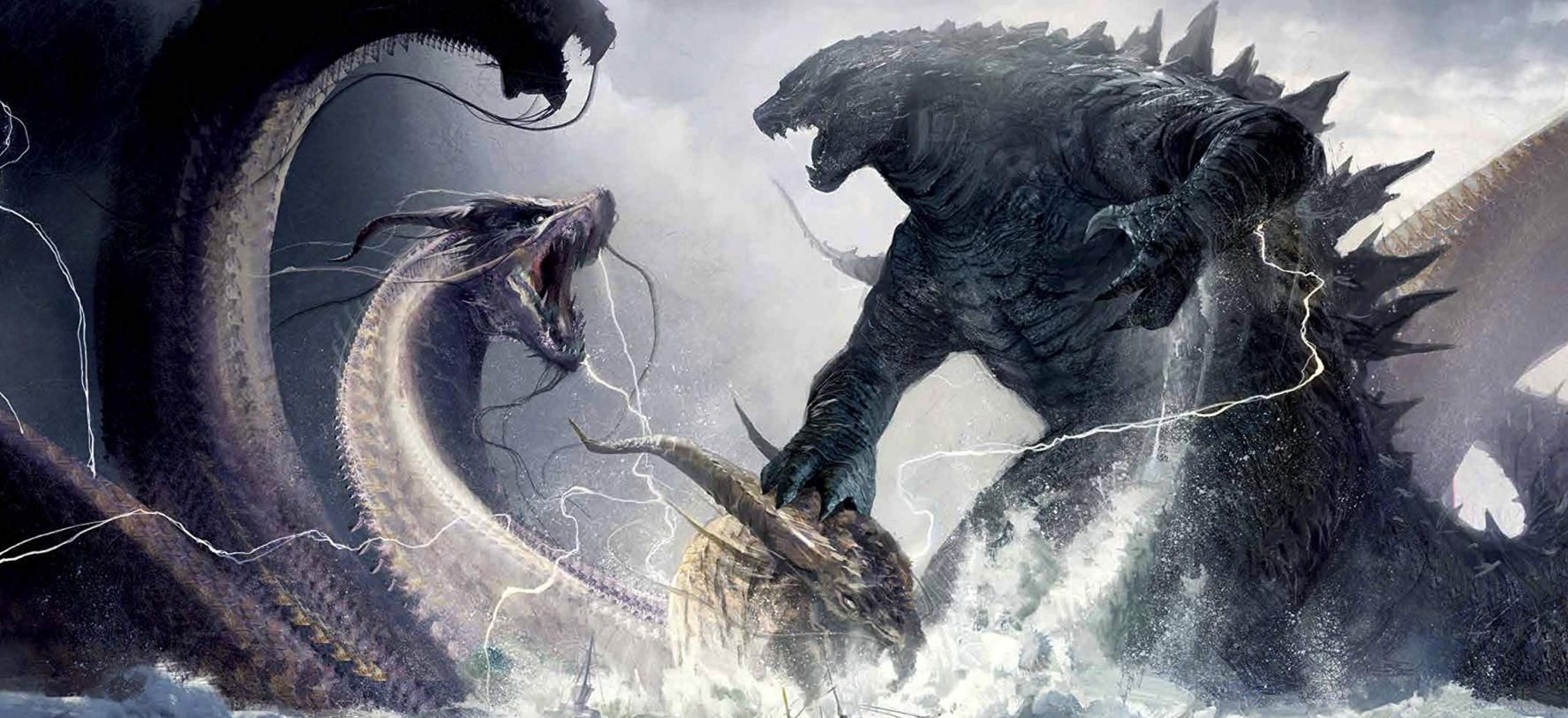 《哥斯拉2:怪兽之王 》中,哥斯拉和魔斯拉,拉顿,王者基多拉开始了巨兽