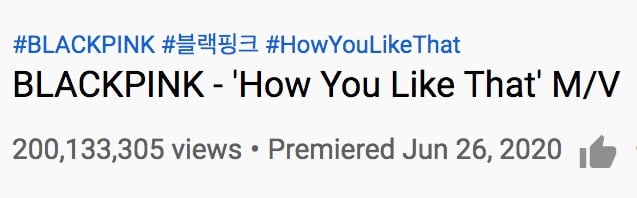 BLACKPINK《How You Like That 》MV突破2亿播放量 创下新纪录
