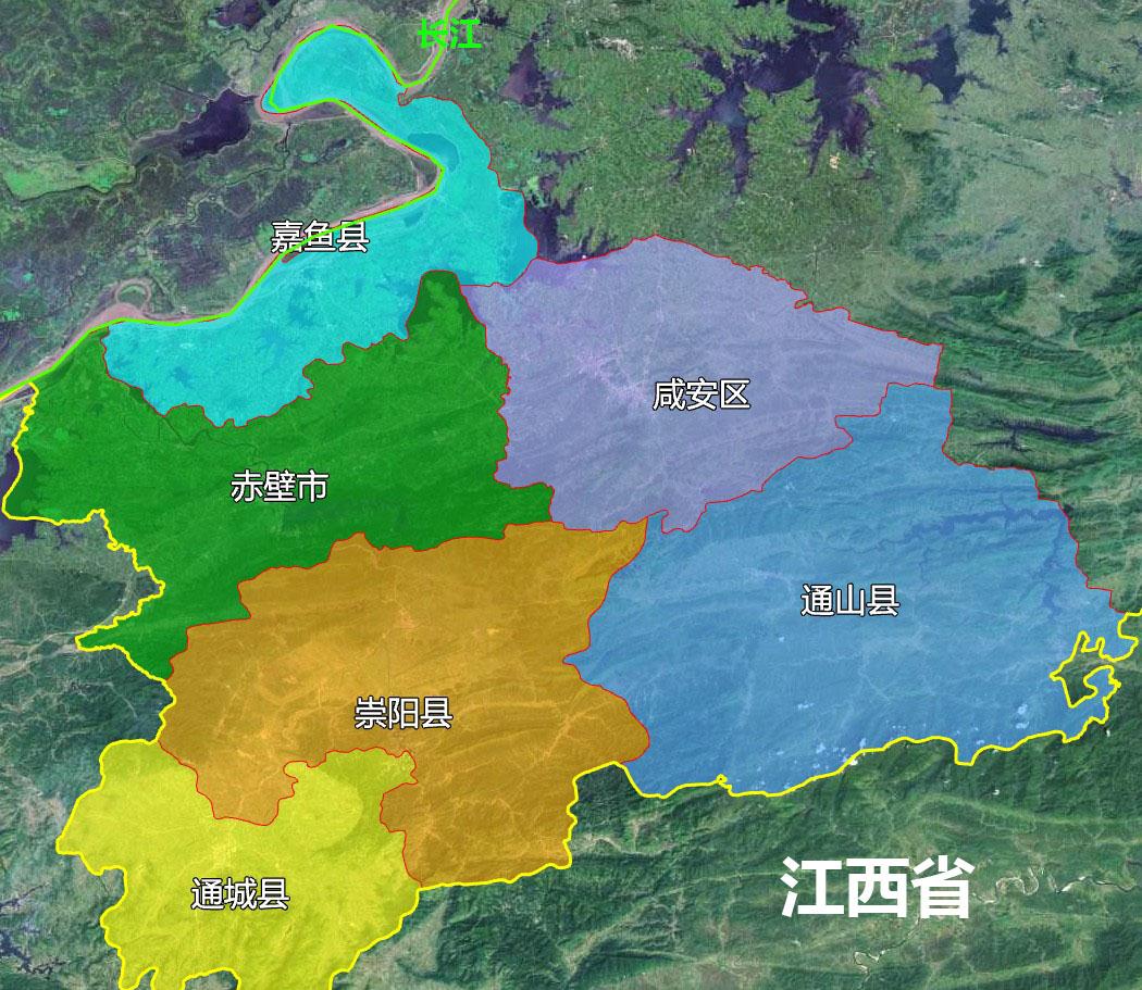 8张地形图快速了解湖北省咸宁市辖区县市