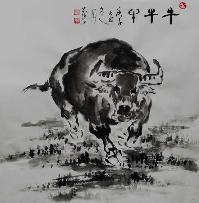 牛势如虹蔡茂友庚子年水墨画作品欣赏