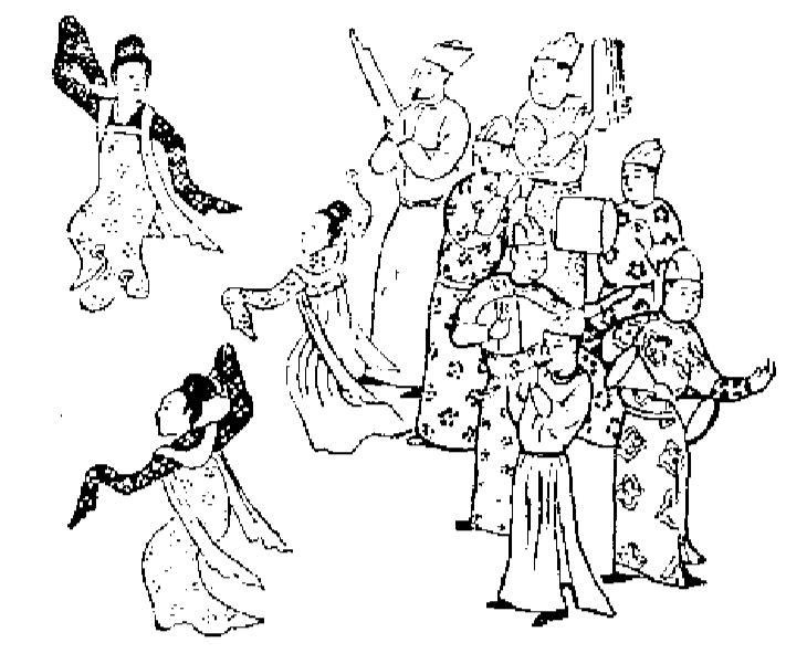 历经隋唐五代至宋朝,长袖舞服在文物中尚陆续可见,但数量对减少.