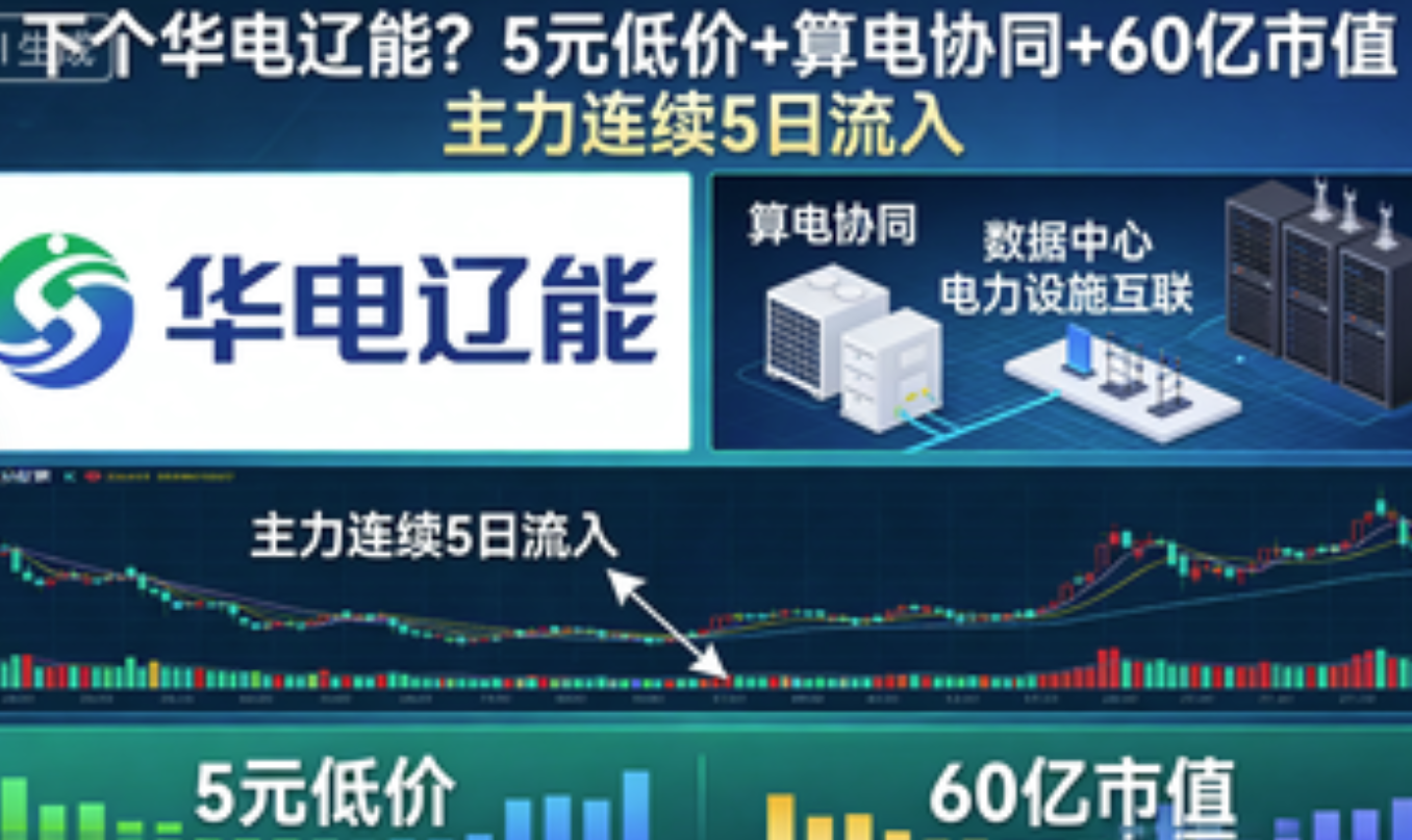 下个花电辽能？5元低价+算电协同+60亿市值  主力连续5日流入