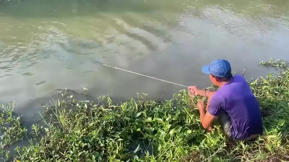 大哥野外捕鱼，一网下去，哇！太凶猛了，这是鱼吗？