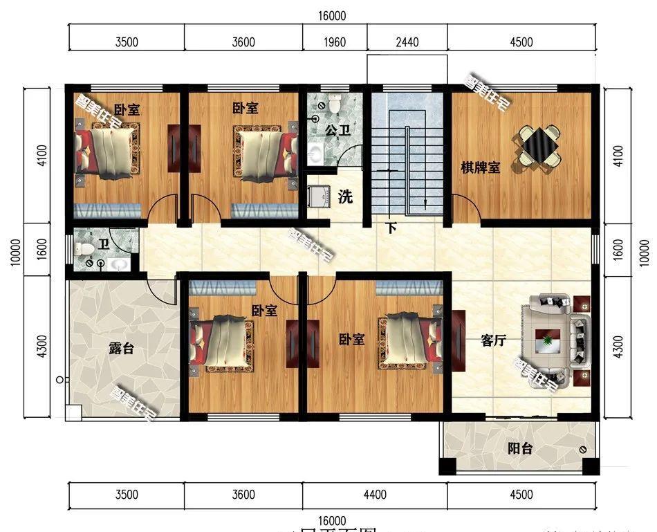 带大堂屋设计的两层别墅面宽16米实用型住宅