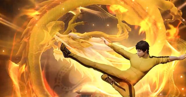 在踢出去的那一瞬间,立马有一条金色的东方巨龙出现,随着李小龙的飞踢