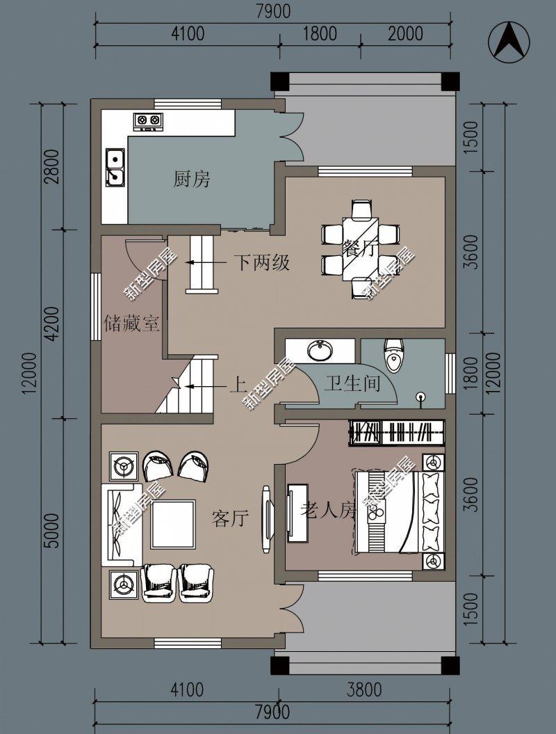 8米开间进深13米两边不能开窗要有老人房该如何设计
