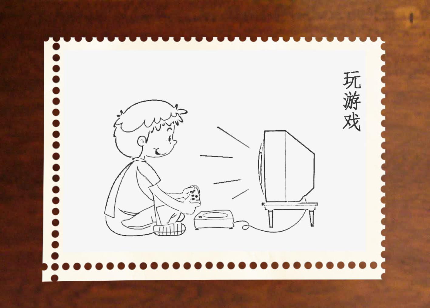 这样画玩游戏的小孩,真的很好看