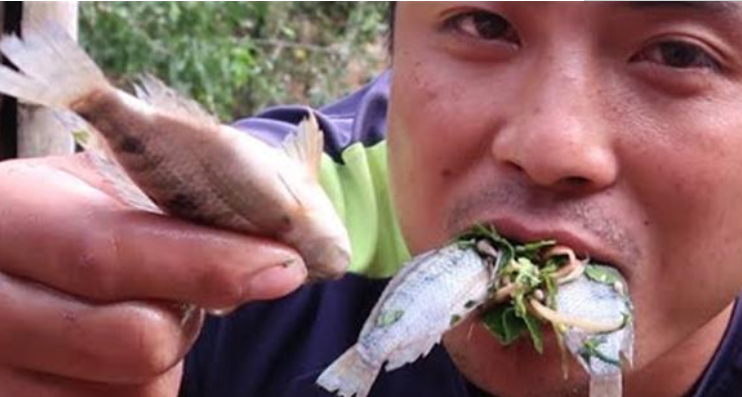 瞠目结舌，鲜活小鲫鱼撒点绿菜生着吃，一问才知是越南人
