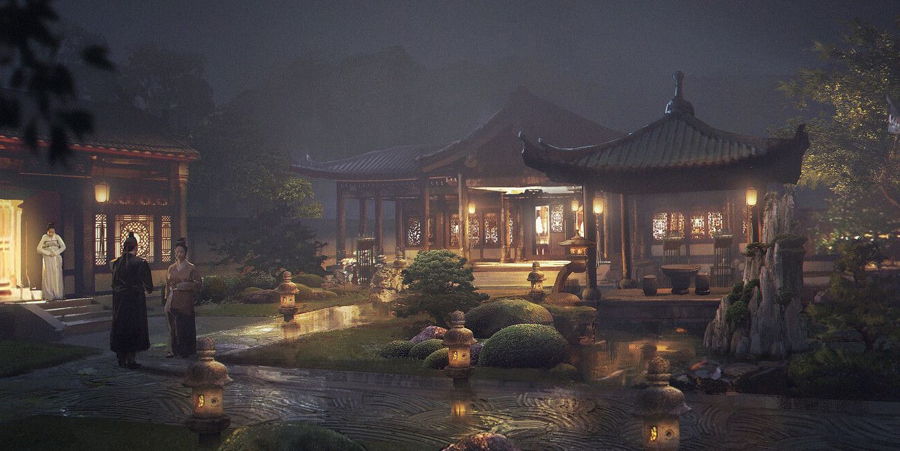 一组不错的古风建筑场景插画作品!画风精美细致颇有意境!