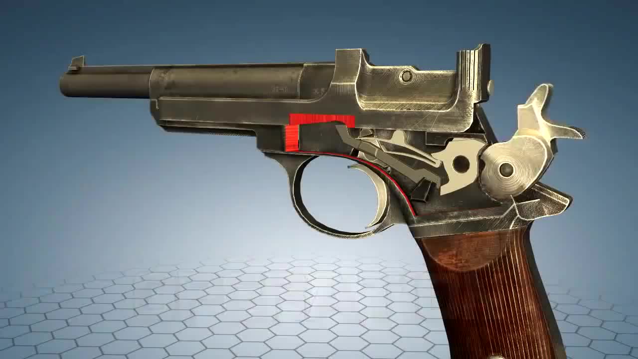 采用弹夹供弹的曼利夏m1905手枪,3d动画演示它的工作原理!
