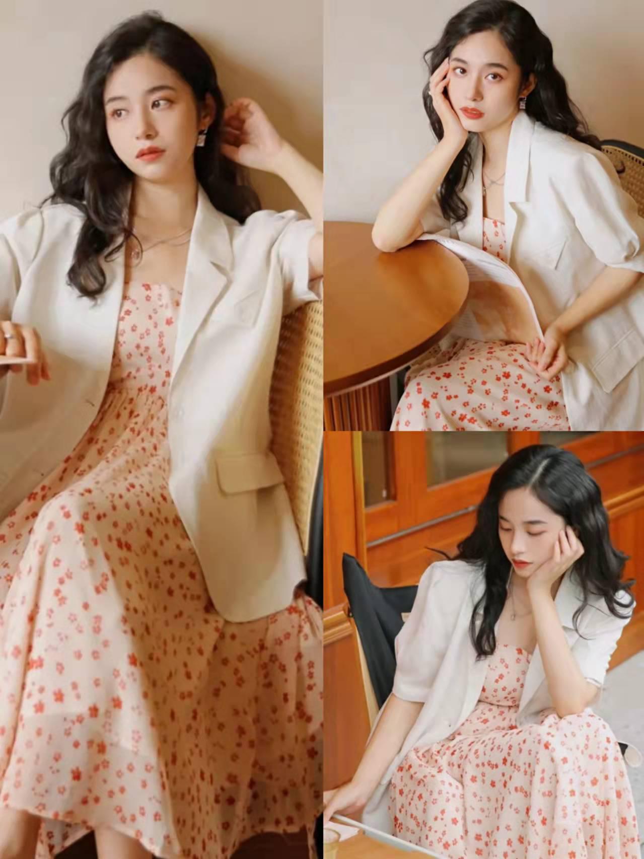 碎花裙西装搭配太香了精致淑女范拿捏早春这样穿准没错