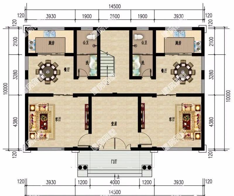 兩棟共用堂屋設計的雙拼別墅外觀漂亮宅基地小這樣建最合適