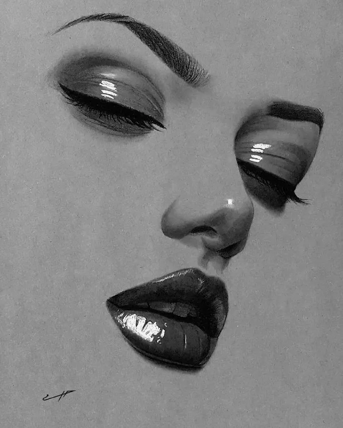 女性的五官素描,这高光真是灵魂之笔啊