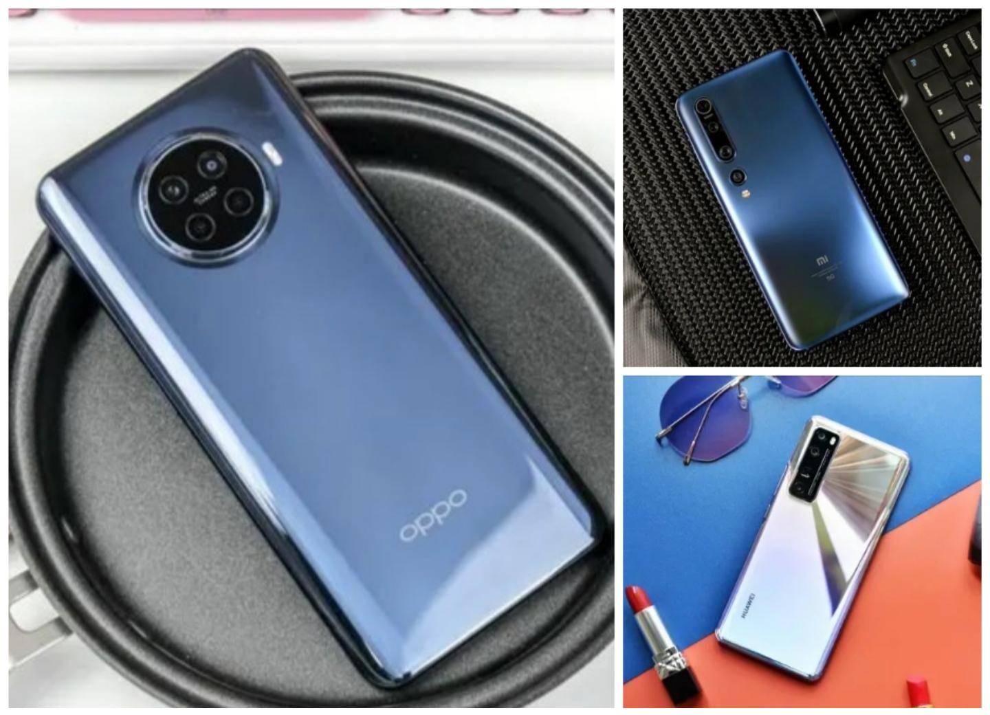 (左:oppo ace2 右上:小米10 右下:华为nova7 pro)