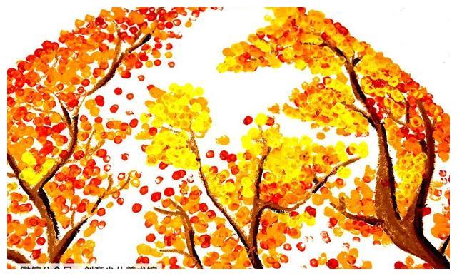 儿童画教程幼儿趣味点彩画深秋的胡杨林