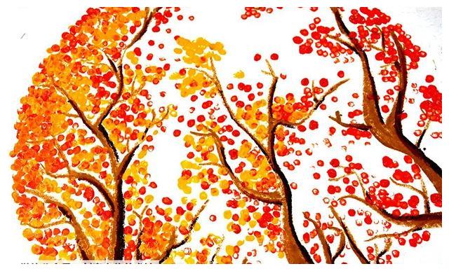 儿童画教程幼儿趣味点彩画深秋的胡杨林