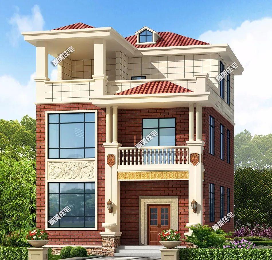 简欧风格外观,面宽8米带堂屋的两栋别墅,每栋造价30万