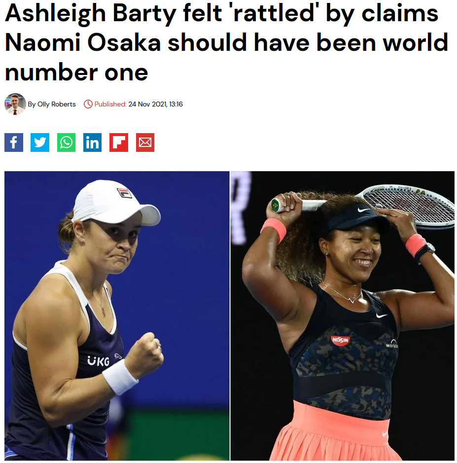 据英国媒体《give me sport》报道,现wta世界第一阿什莉-巴蒂透露,是