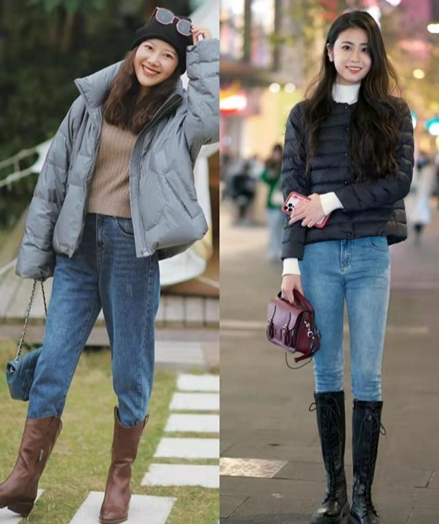 羽绒服搭配牛仔裤时髦又减龄