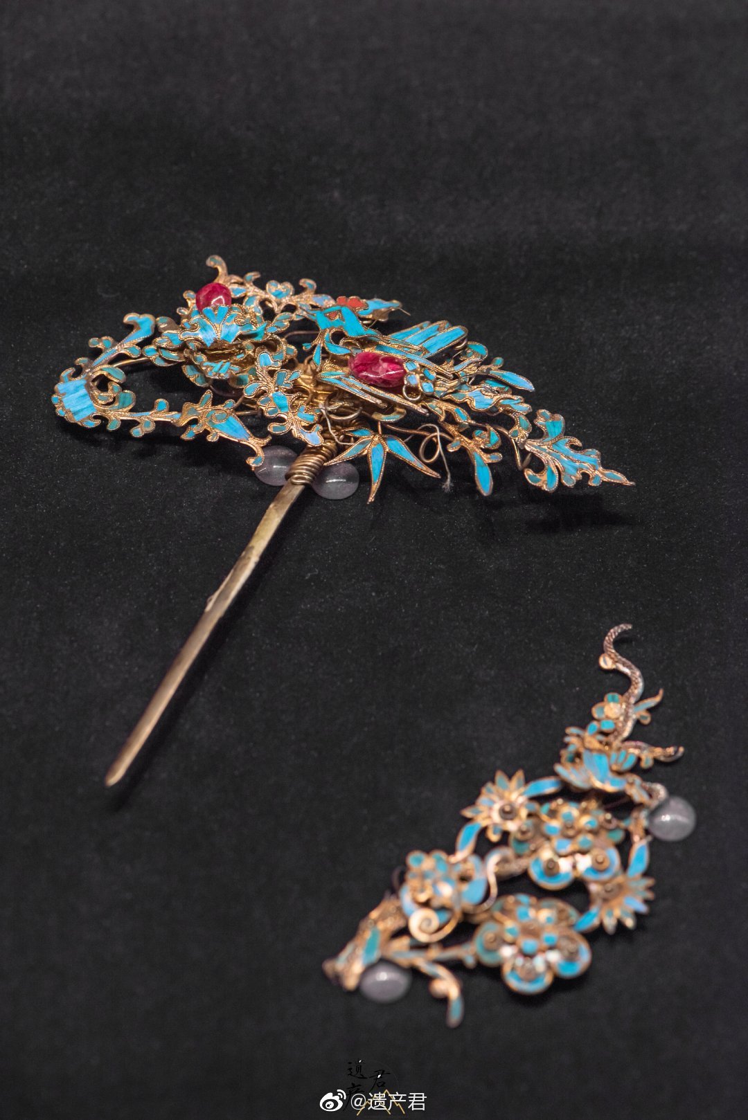 苏州博物馆藏· 清代点翠鎏金银簪一组