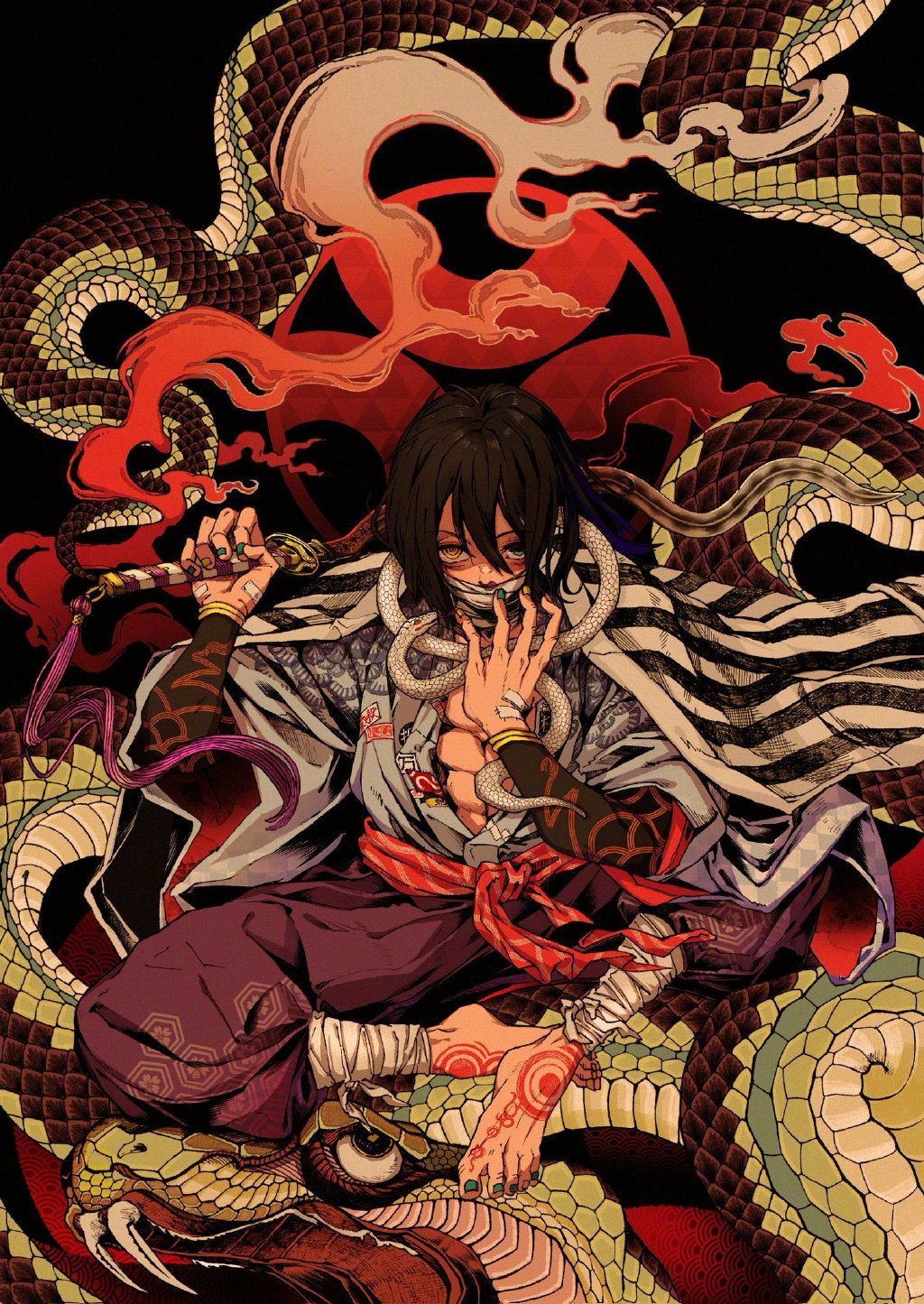 日本插画师 海月いまり 绘制的"鬼灭之刃"同人插画,色彩强烈!