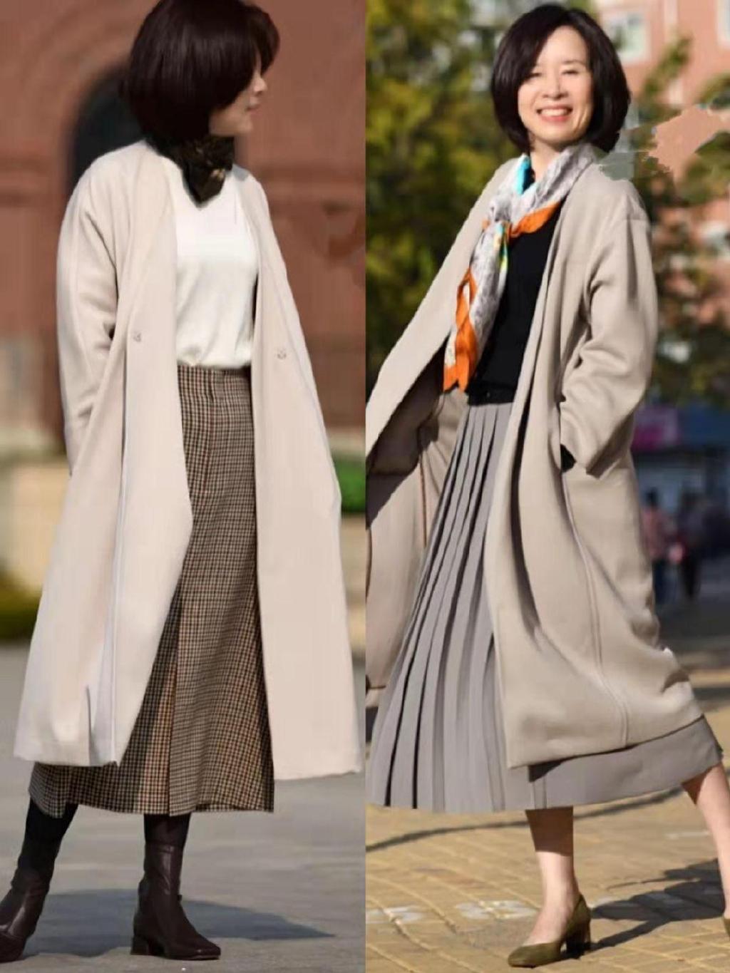 大衣 过膝裙的搭配选择