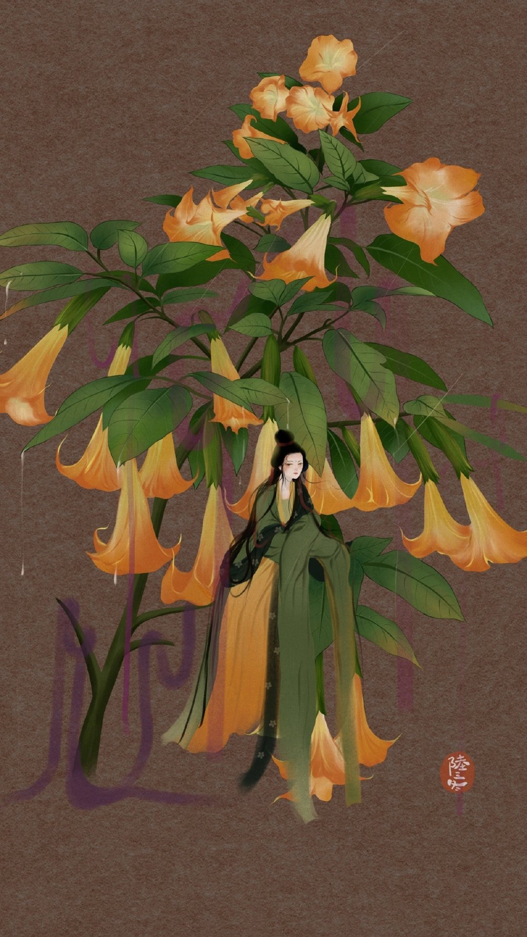 国风人物插画把植物拟人化