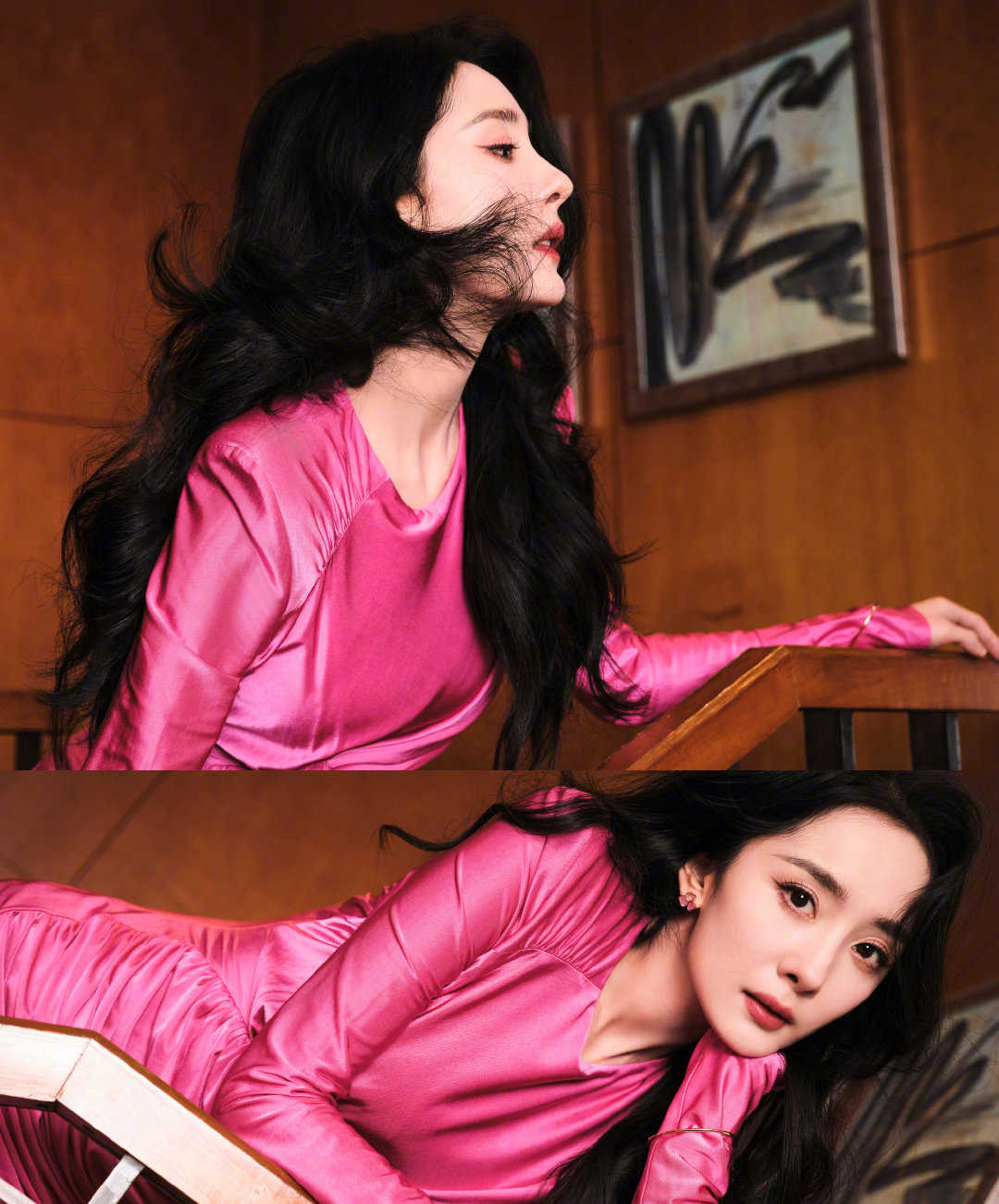 杨幂 粉色超短裙 一字带高跟__财经头条