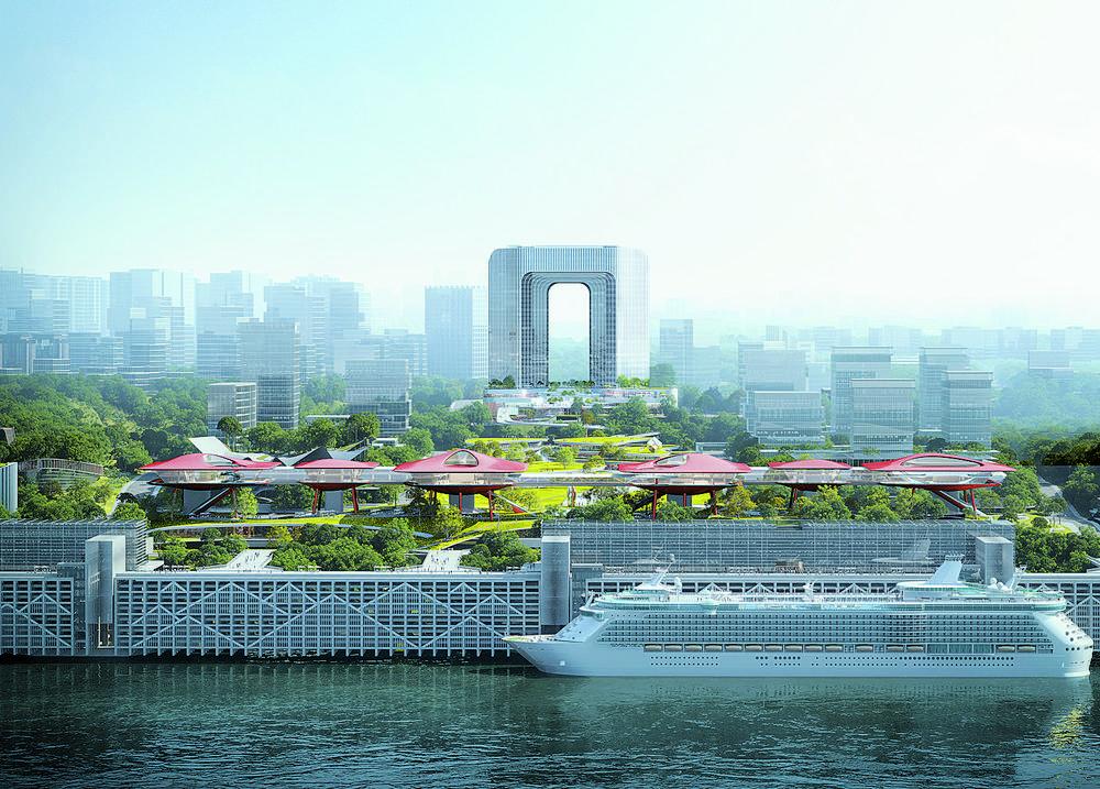 在重庆寸滩国际邮轮母港码头,全球首个自感式登船桥将随着水位变化而