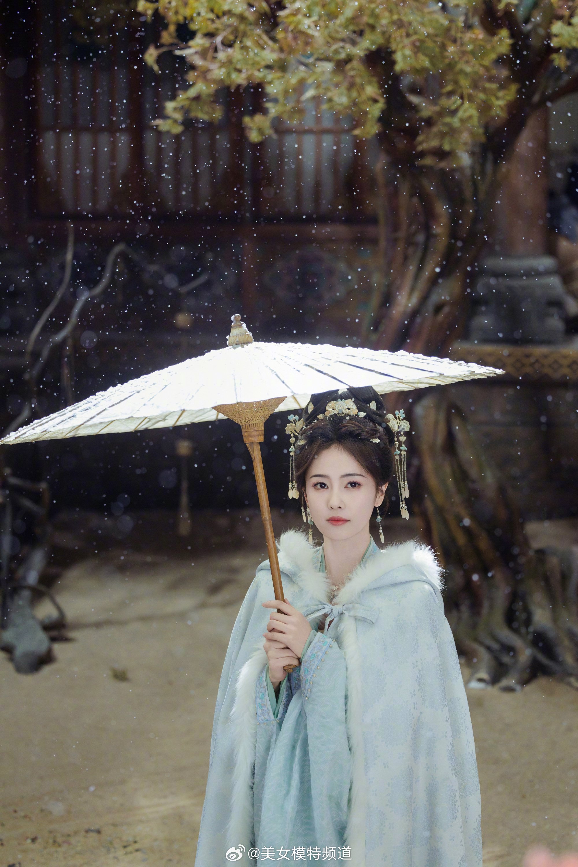 白鹿雪景撑伞唯美古风大片