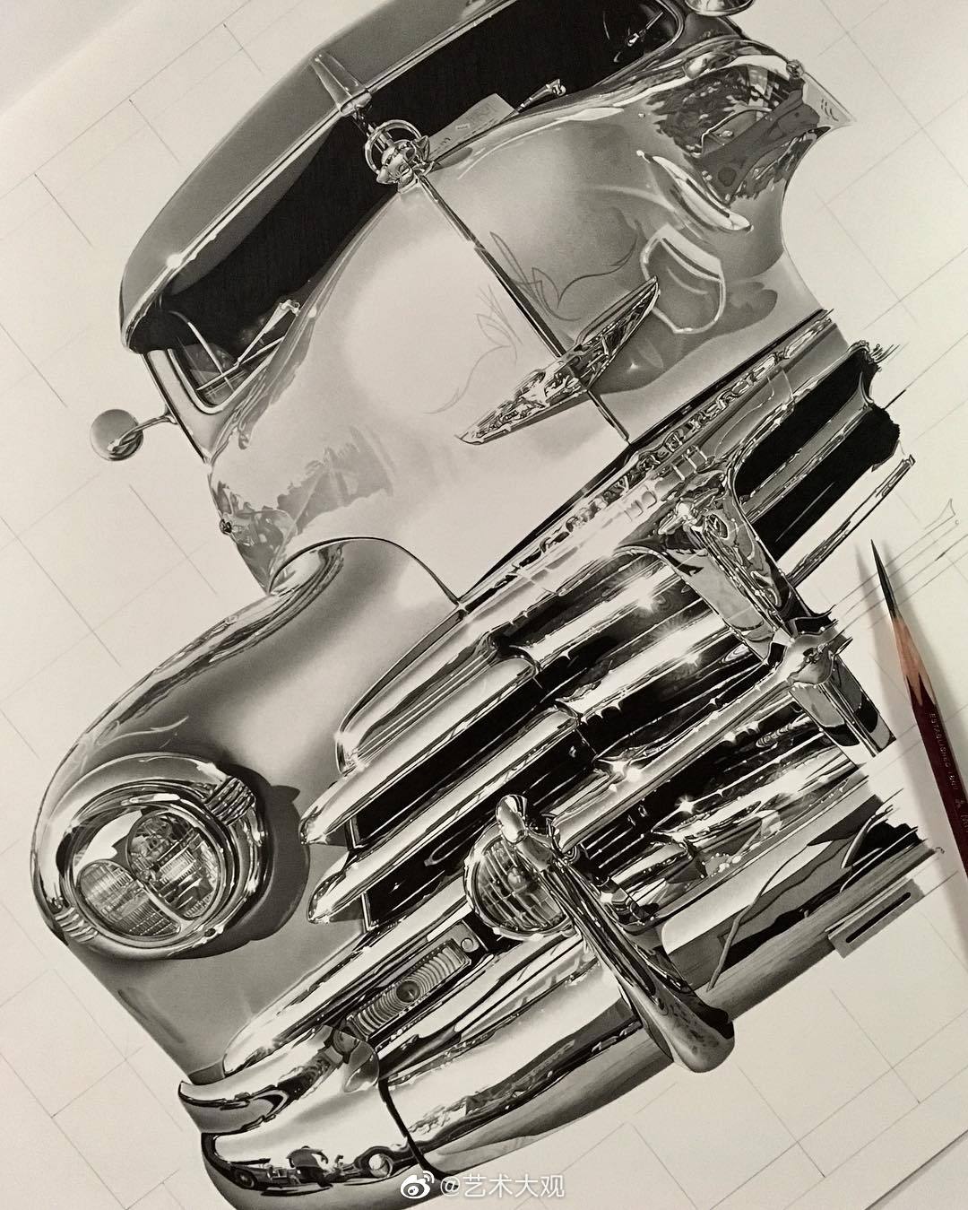 超写实铅笔画尽显金属质感之美