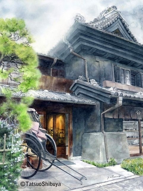 来自日本艺术家tatsuo shibuya 的建筑水彩画作