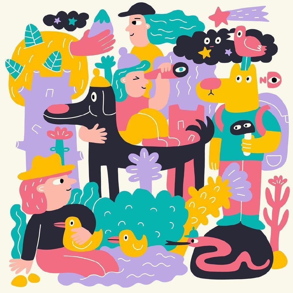 一组来自乌克兰插画师 nina dzyvulska 治愈系扁平风卡通插画设计