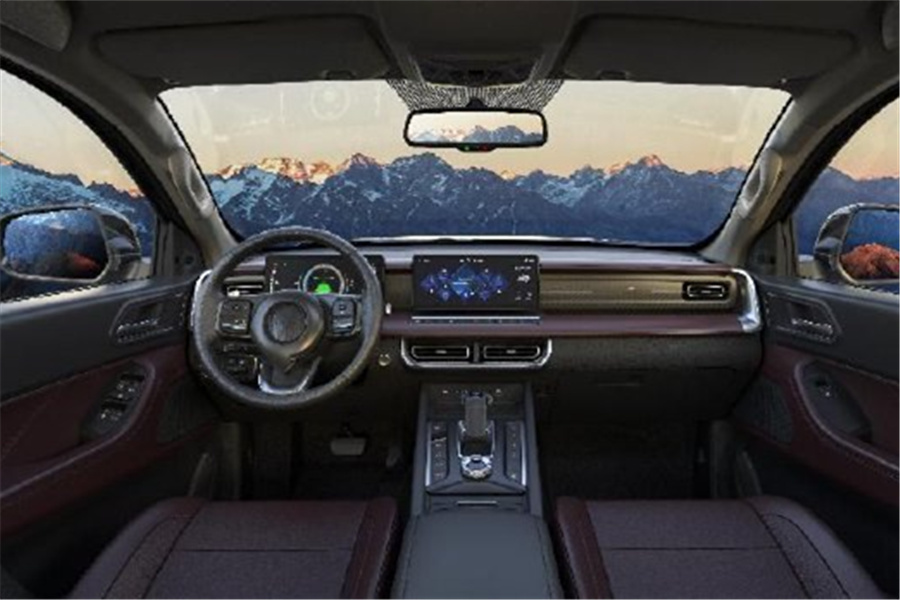 2023款长城炮黑弹版的内饰布局同样是家族化的一套内饰,但是采用了