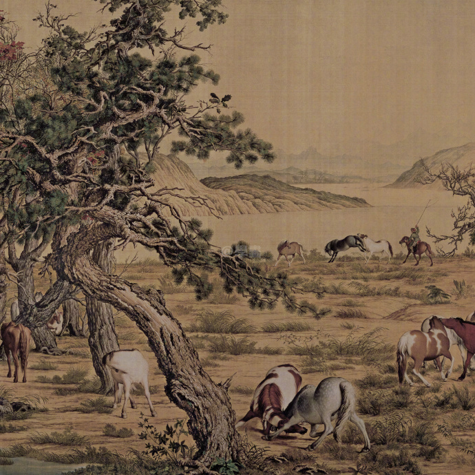 中国十大传世名画之《百骏图》郎世宁作，高清大图|百骏图|名画|郎世宁
