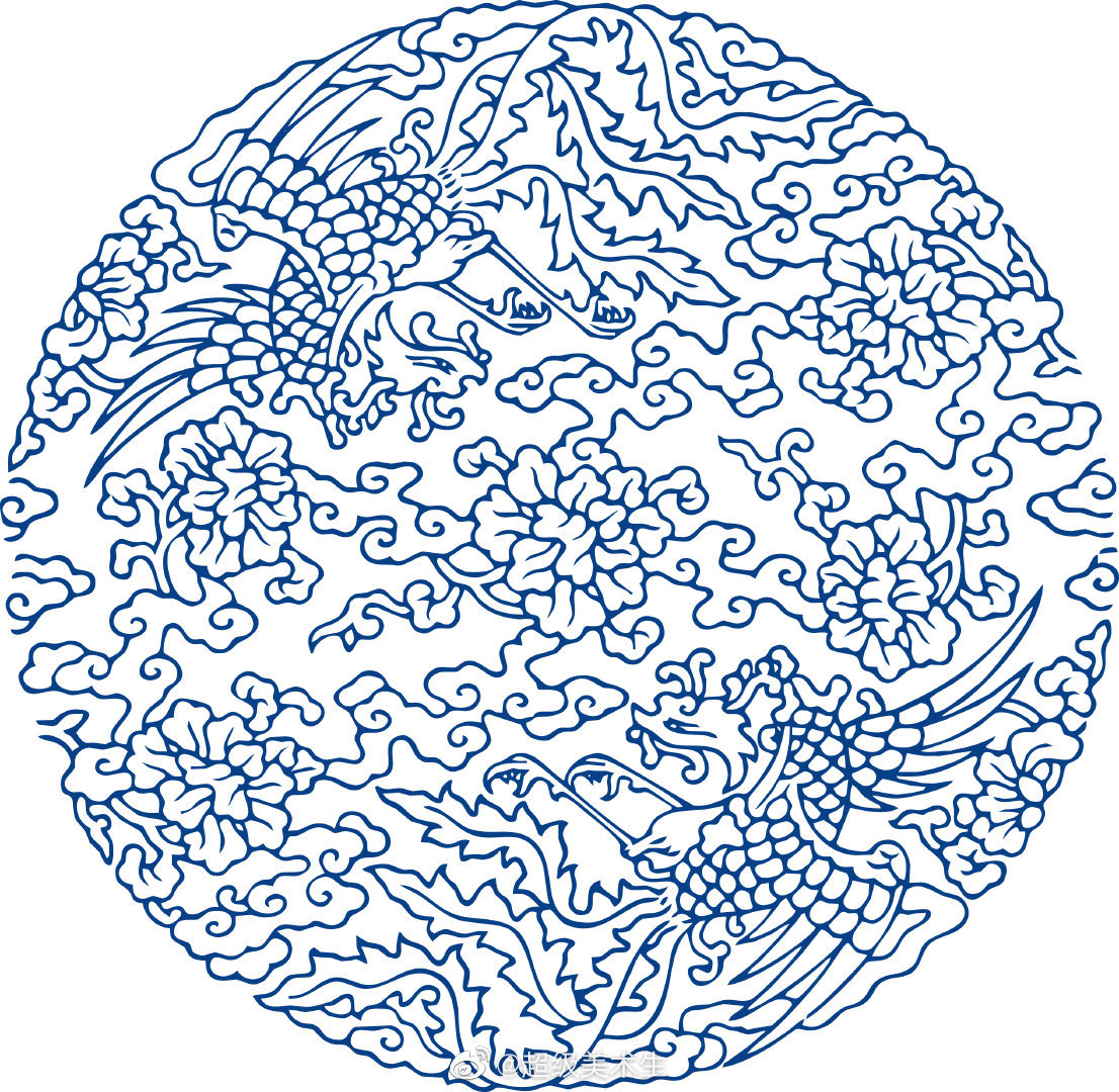 经典青花瓷图形设计纹样,视觉均衡的传统绘画图案