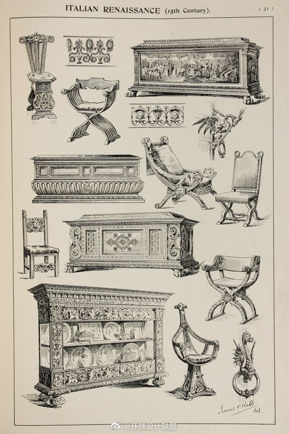 传统家具手绘一组