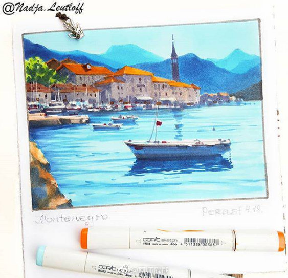 马克笔手绘风景插画 :nadja.leutloff