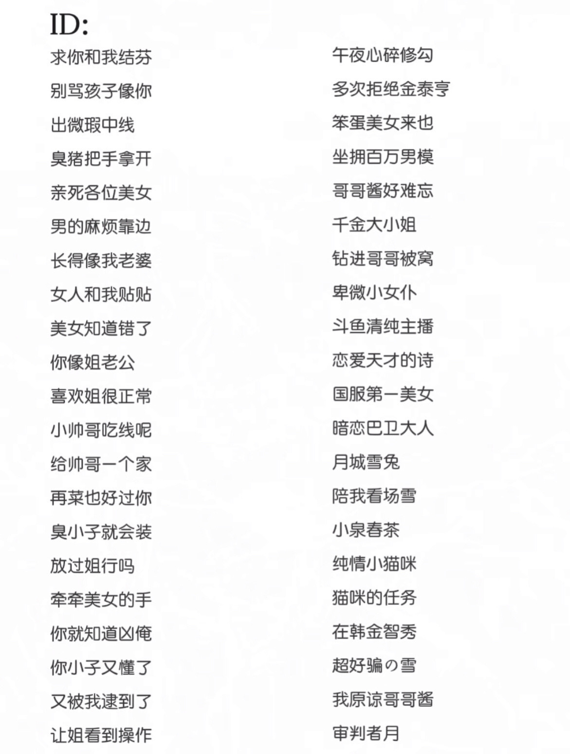 一些有趣的00网名id03