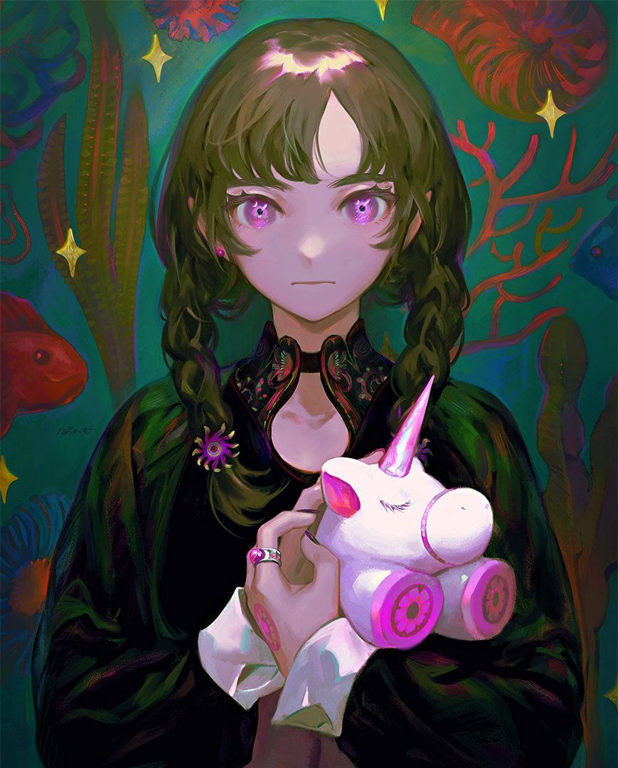 色彩绚丽又梦幻的美少女人物插画充满治愈感的画面太舒服了