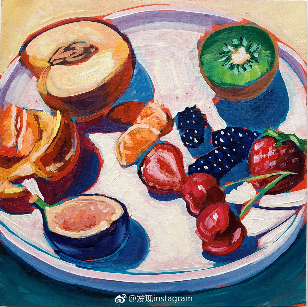 艺术家sari色彩鲜艳的食物系列丙烯画作